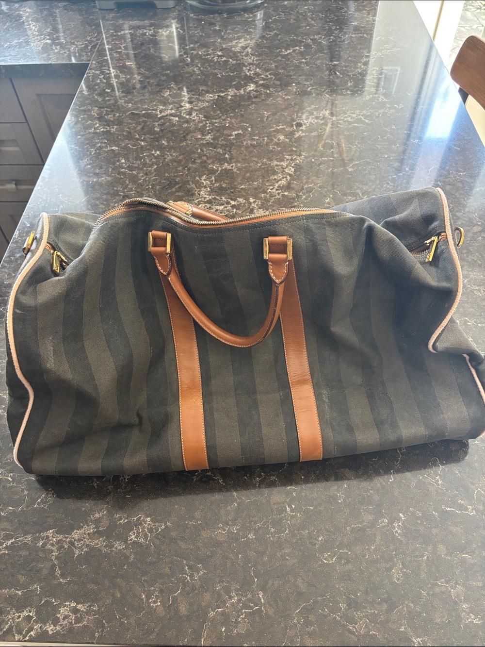 FENDI Large Canvas Stripe Tote Bag in Brown and Black